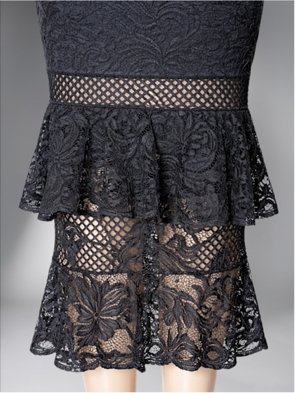 Little Mistress Black Lace Ruffle Midi Dress – Size 6 - Picture 4 of 14